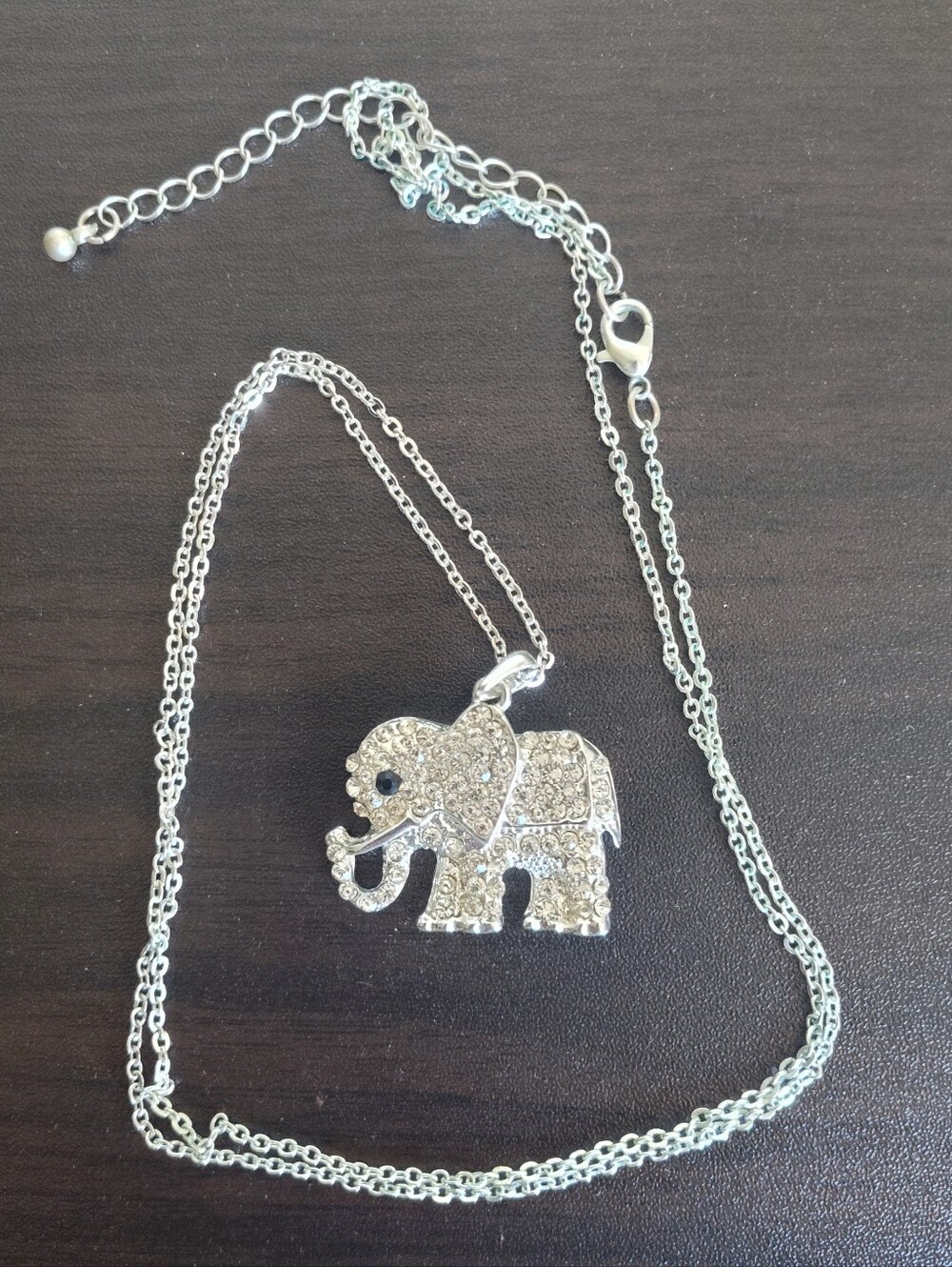 Silver Rhinestone Elephant Pendant Necklace - Sparkling Silver